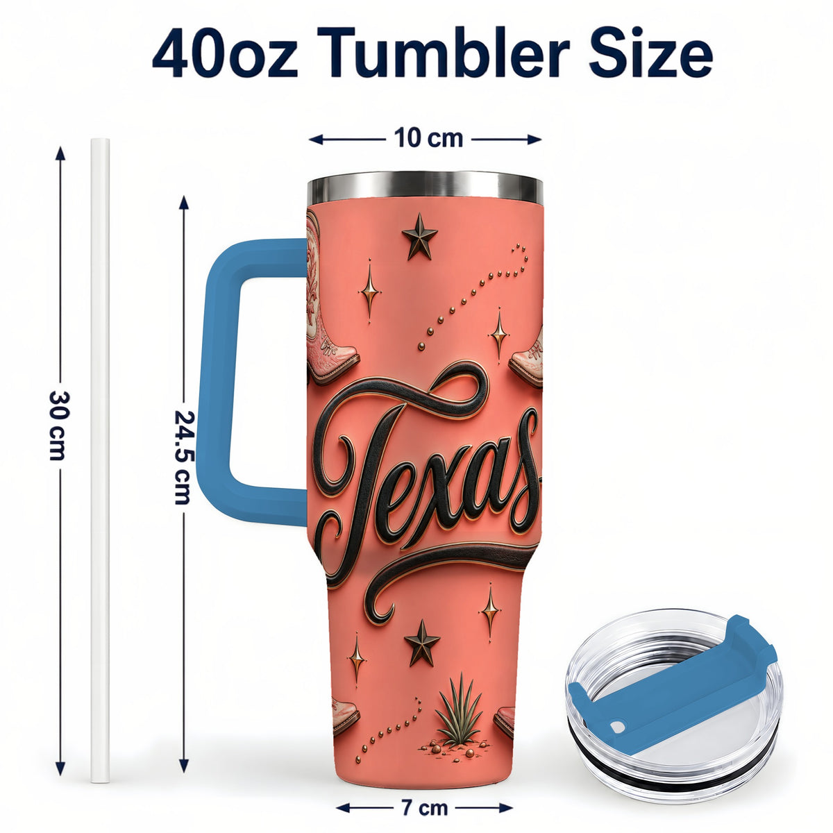 #pl[40oz|Blue] Texas Boots 40oz Tumbler with Handle, Cowgirl Stainless Steel Travel Cup