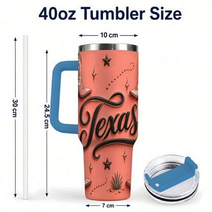 #pl[40oz|Blue] Texas Boots 40oz Tumbler with Handle, Cowgirl Stainless Steel Travel Cup
