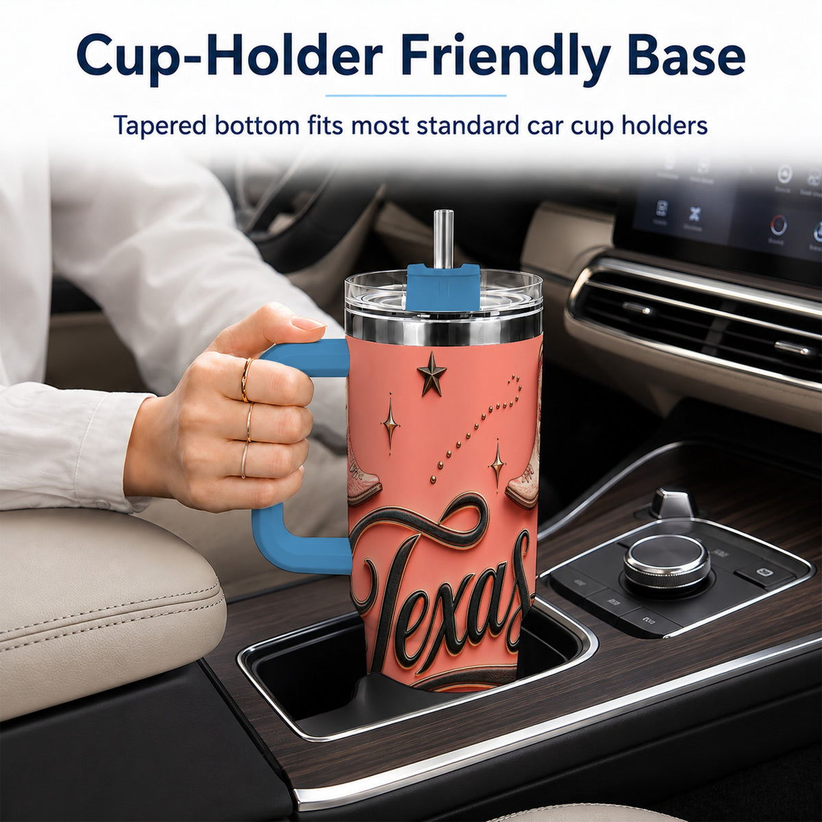 #pl[40oz|Blue] Texas Boots 40oz Tumbler with Handle, Cowgirl Stainless Steel Travel Cup