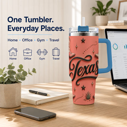 #pl[40oz|Blue] Texas Boots 40oz Tumbler with Handle, Cowgirl Stainless Steel Travel Cup