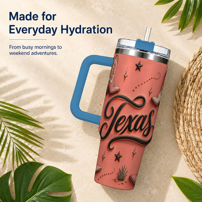 #pl[40oz|Blue] Texas Boots 40oz Tumbler with Handle, Cowgirl Stainless Steel Travel Cup