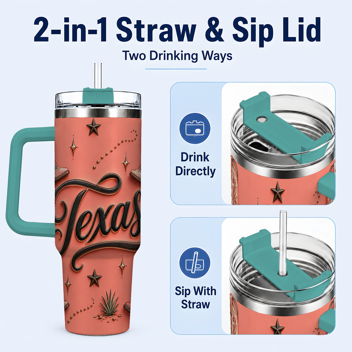 #pl[40oz|Green] Texas Boots 40oz Tumbler with Handle, Cowgirl Stainless Steel Travel Cup