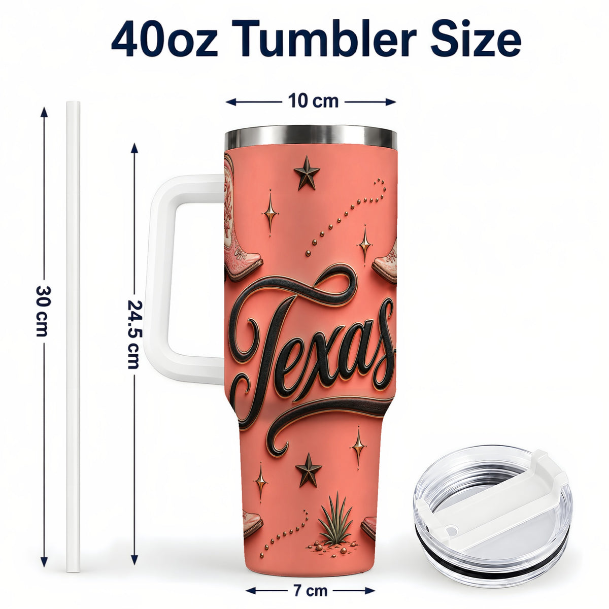 #pl[40oz|White] Texas Boots 40oz Tumbler with Handle, Cowgirl Stainless Steel Travel Cup