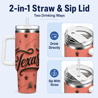 #pl[40oz|White] Texas Boots 40oz Tumbler with Handle, Cowgirl Stainless Steel Travel Cup