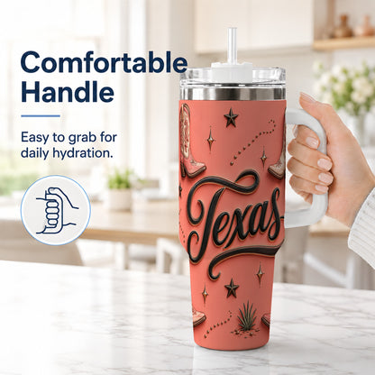 #pl[40oz|White] Texas Boots 40oz Tumbler with Handle, Cowgirl Stainless Steel Travel Cup