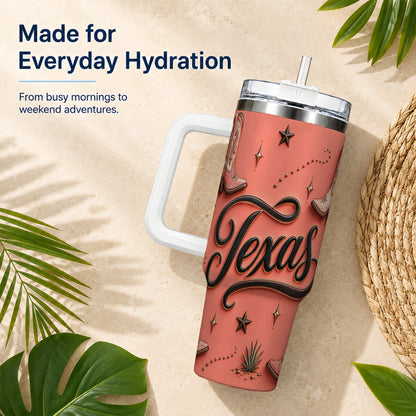 #pl[40oz|White] Texas Boots 40oz Tumbler with Handle, Cowgirl Stainless Steel Travel Cup