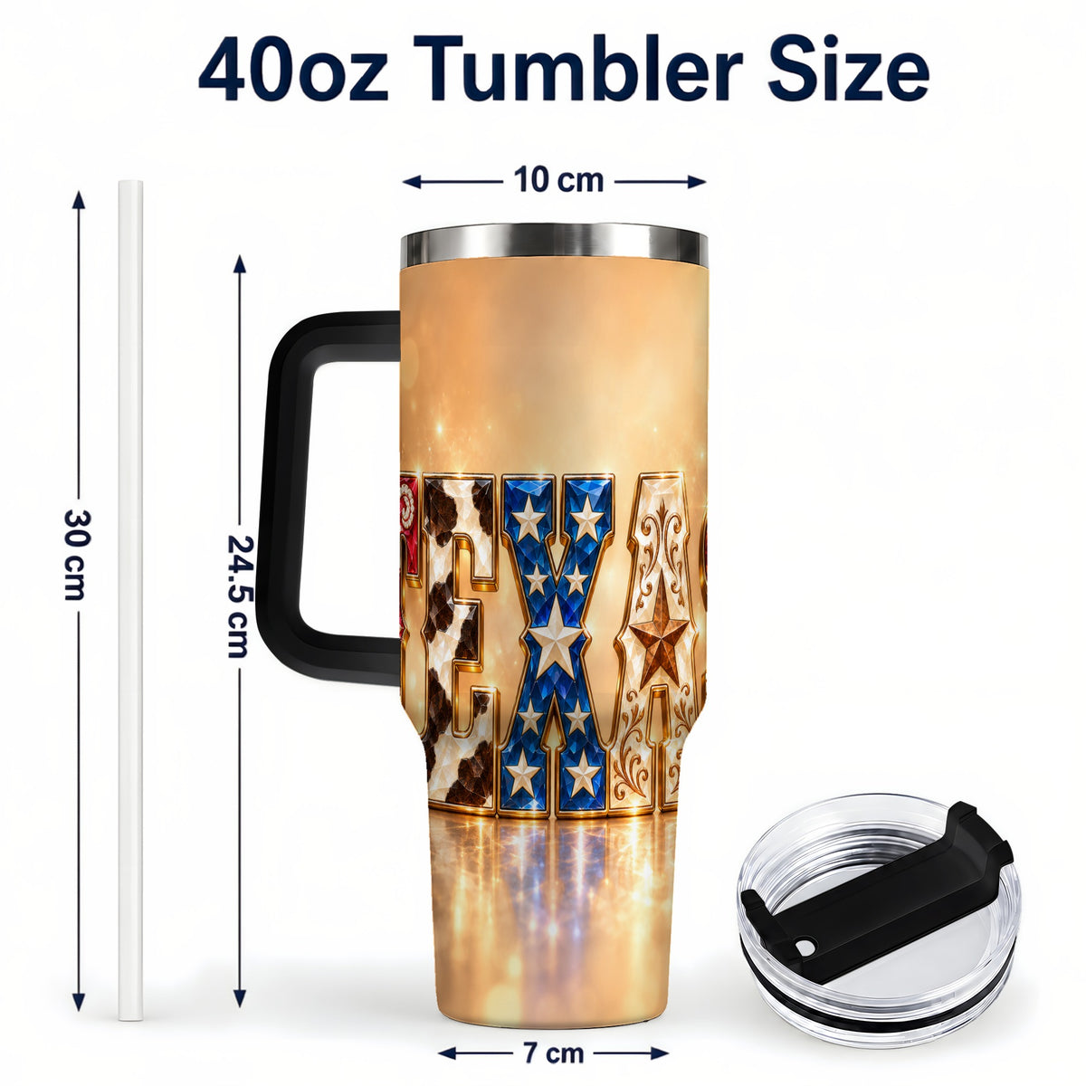 #pl[40oz|Black] Texas Jeweled 40oz Tumbler with Handle, Western Stainless Steel Travel Cup