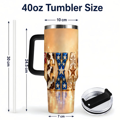 #pl[40oz|Black] Texas Jeweled 40oz Tumbler with Handle, Western Stainless Steel Travel Cup