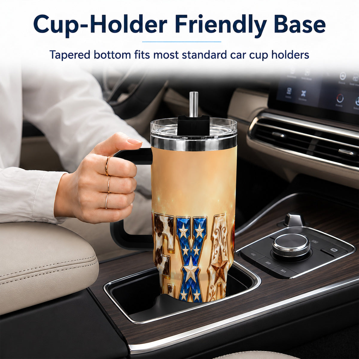 #pl[40oz|Black] Texas Jeweled 40oz Tumbler with Handle, Western Stainless Steel Travel Cup
