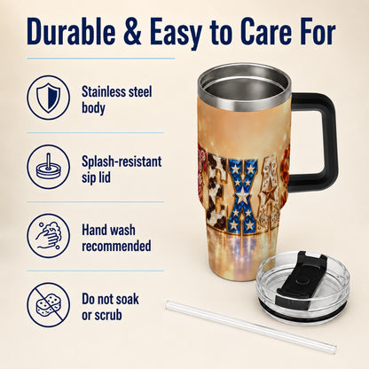 #pl[40oz|Black] Texas Jeweled 40oz Tumbler with Handle, Western Stainless Steel Travel Cup