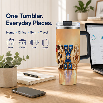 #pl[40oz|Black] Texas Jeweled 40oz Tumbler with Handle, Western Stainless Steel Travel Cup
