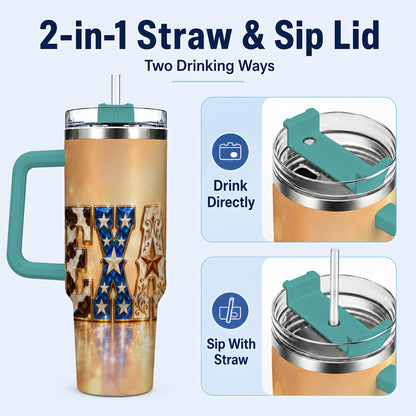 #pl[40oz|Green] Texas Jeweled 40oz Tumbler with Handle, Western Stainless Steel Travel Cup