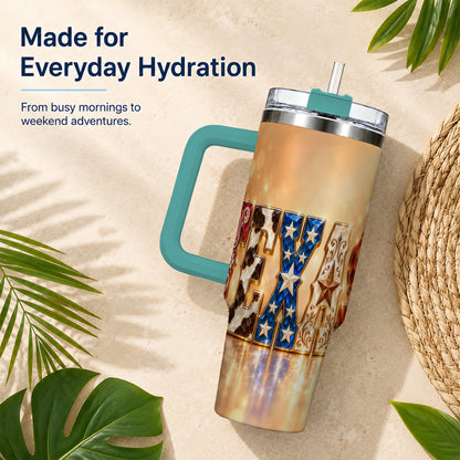 #pl[40oz|Green] Texas Jeweled 40oz Tumbler with Handle, Western Stainless Steel Travel Cup