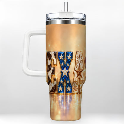 Texas Jeweled 40oz Tumbler with Handle, Western Stainless Steel Travel Cup