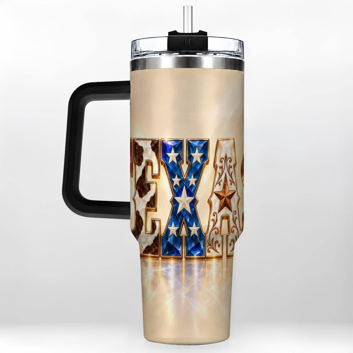 #pl[40oz|Black] Texas Stars 40oz Tumbler with Handle, Western Stainless Steel Travel Cup