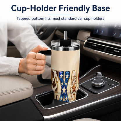 #pl[40oz|Black] Texas Stars 40oz Tumbler with Handle, Western Stainless Steel Travel Cup