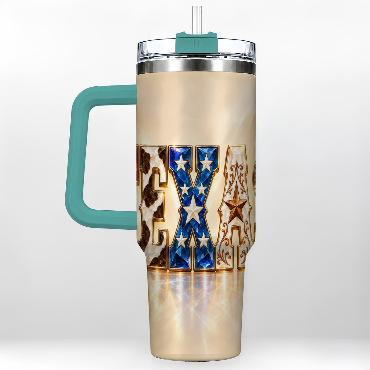 #pl[40oz|Green] Texas Stars 40oz Tumbler with Handle, Western Stainless Steel Travel Cup