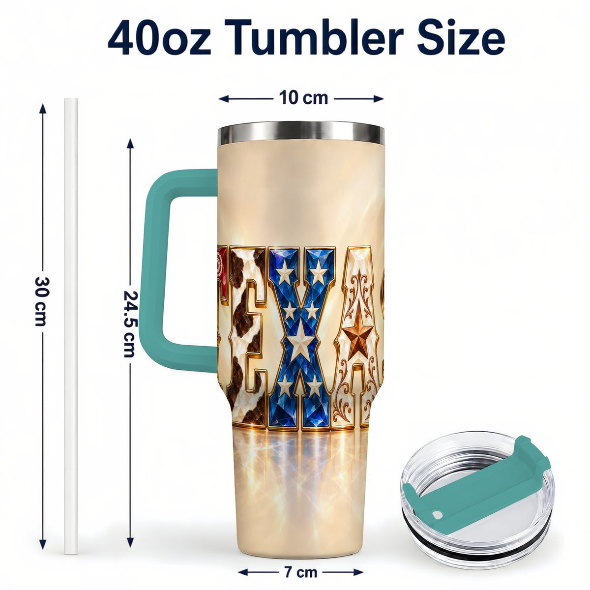 #pl[40oz|Green] Texas Stars 40oz Tumbler with Handle, Western Stainless Steel Travel Cup