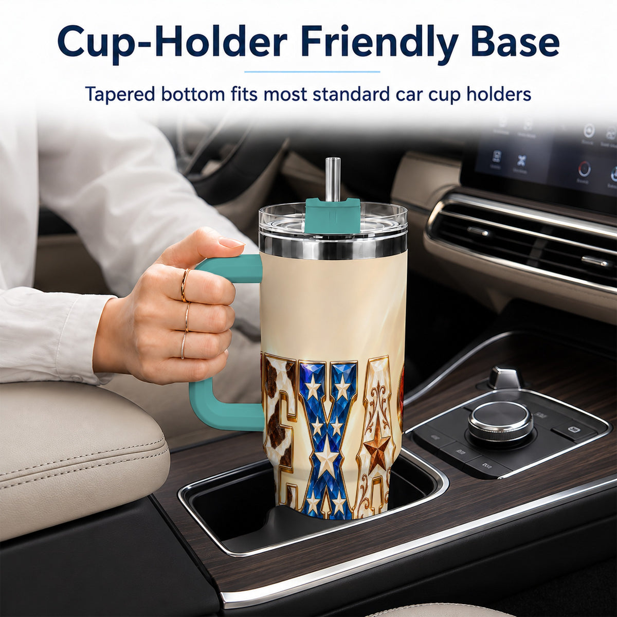 #pl[40oz|Green] Texas Stars 40oz Tumbler with Handle, Western Stainless Steel Travel Cup