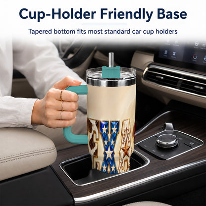 #pl[40oz|Green] Texas Stars 40oz Tumbler with Handle, Western Stainless Steel Travel Cup