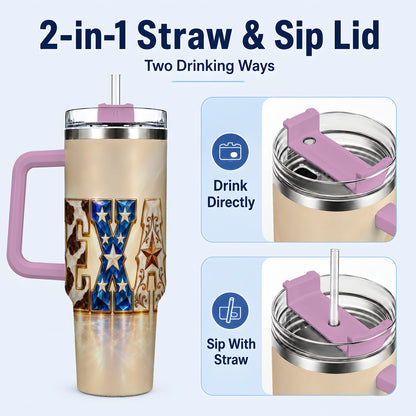 #pl[40oz|Pink] Texas Stars 40oz Tumbler with Handle, Western Stainless Steel Travel Cup