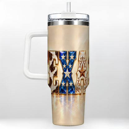 Texas Stars 40oz Tumbler with Handle, Western Stainless Steel Travel Cup