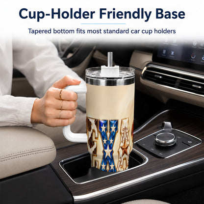 #pl[40oz|White] Texas Stars 40oz Tumbler with Handle, Western Stainless Steel Travel Cup