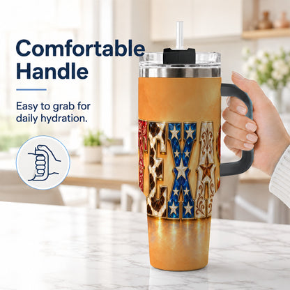 #pl[40oz|Black] Texas Gemstone 40oz Tumbler with Handle, Western Stainless Steel Travel Cup