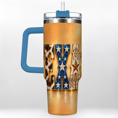 #pl[40oz|Blue] Texas Gemstone 40oz Tumbler with Handle, Western Stainless Steel Travel Cup