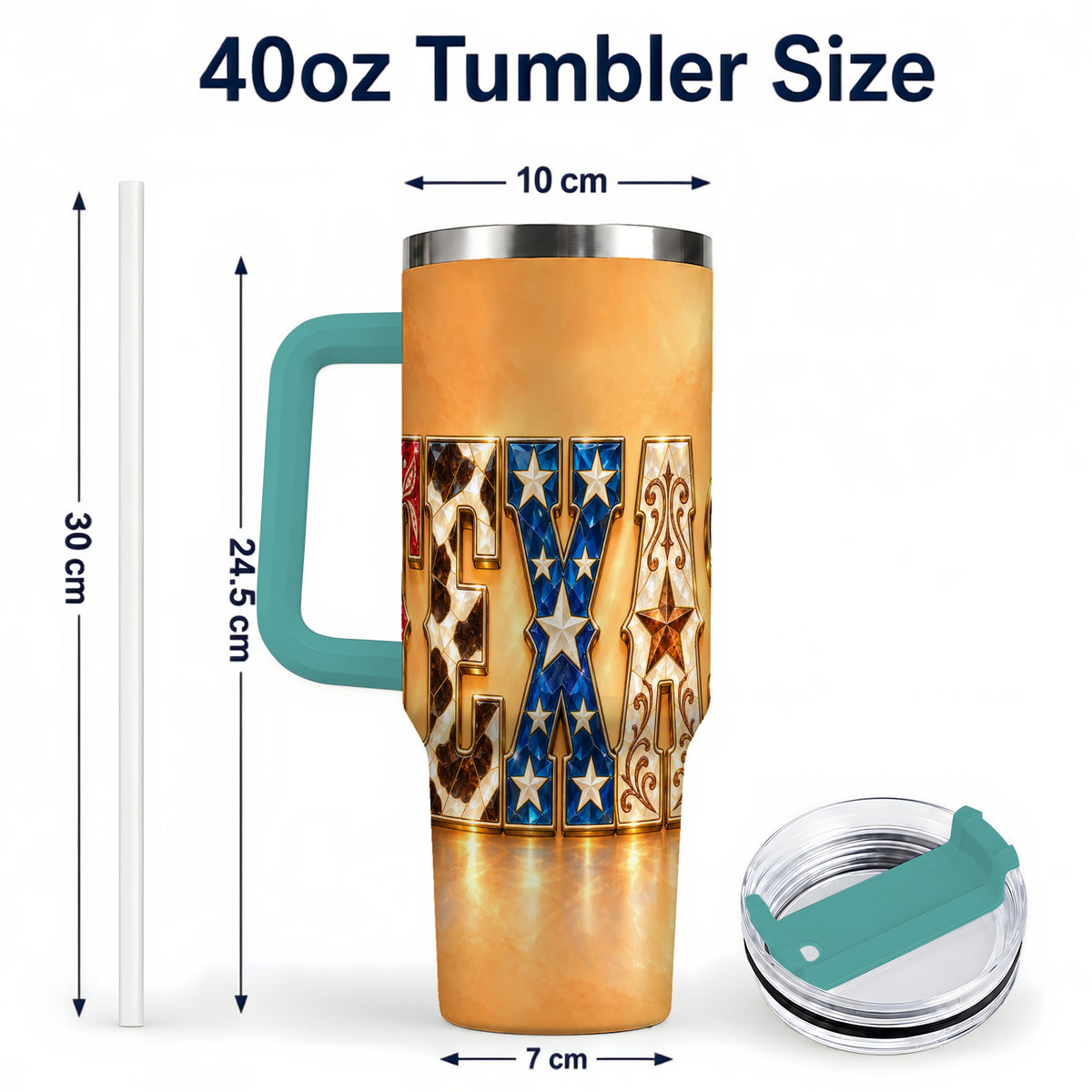 #pl[40oz|Green] Texas Gemstone 40oz Tumbler with Handle, Western Stainless Steel Travel Cup