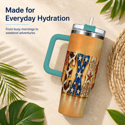 #pl[40oz|Green] Texas Gemstone 40oz Tumbler with Handle, Western Stainless Steel Travel Cup