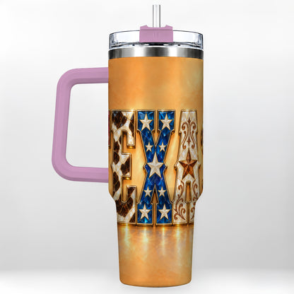 #pl[40oz|Pink] Texas Gemstone 40oz Tumbler with Handle, Western Stainless Steel Travel Cup