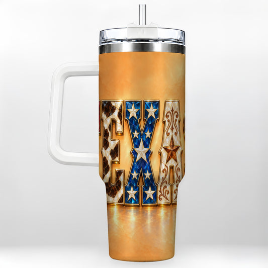 Texas Gemstone 40oz Tumbler with Handle, Western Stainless Steel Travel Cup