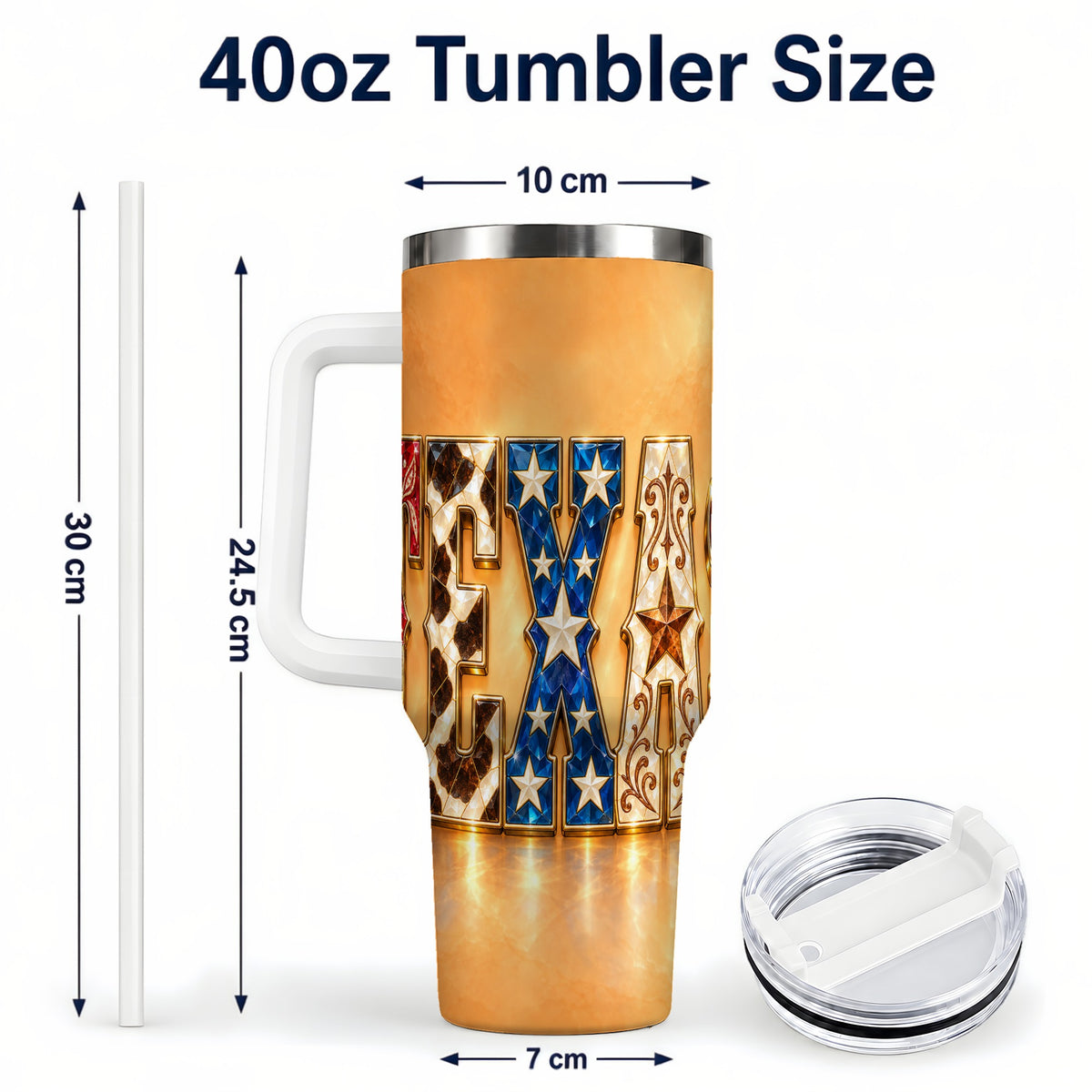 #pl[40oz|White] Texas Gemstone 40oz Tumbler with Handle, Western Stainless Steel Travel Cup