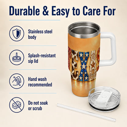 #pl[40oz|White] Texas Gemstone 40oz Tumbler with Handle, Western Stainless Steel Travel Cup