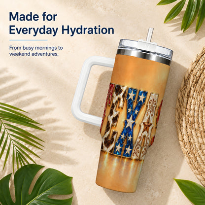 #pl[40oz|White] Texas Gemstone 40oz Tumbler with Handle, Western Stainless Steel Travel Cup