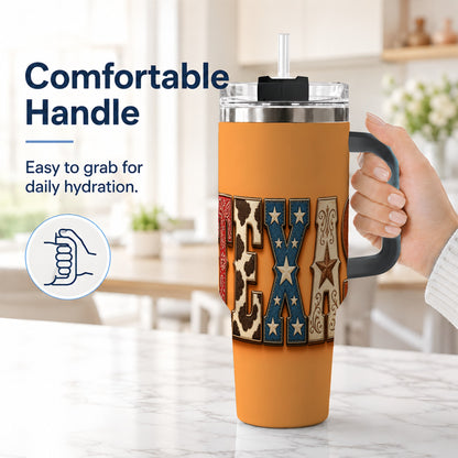 #pl[40oz|Black] Texas Rustic 40oz Tumbler with Handle, Western Stainless Steel Travel Cup