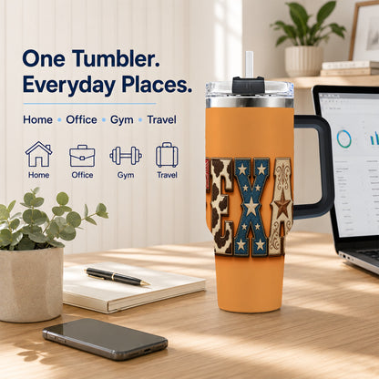 #pl[40oz|Black] Texas Rustic 40oz Tumbler with Handle, Western Stainless Steel Travel Cup