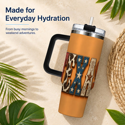 #pl[40oz|Black] Texas Rustic 40oz Tumbler with Handle, Western Stainless Steel Travel Cup