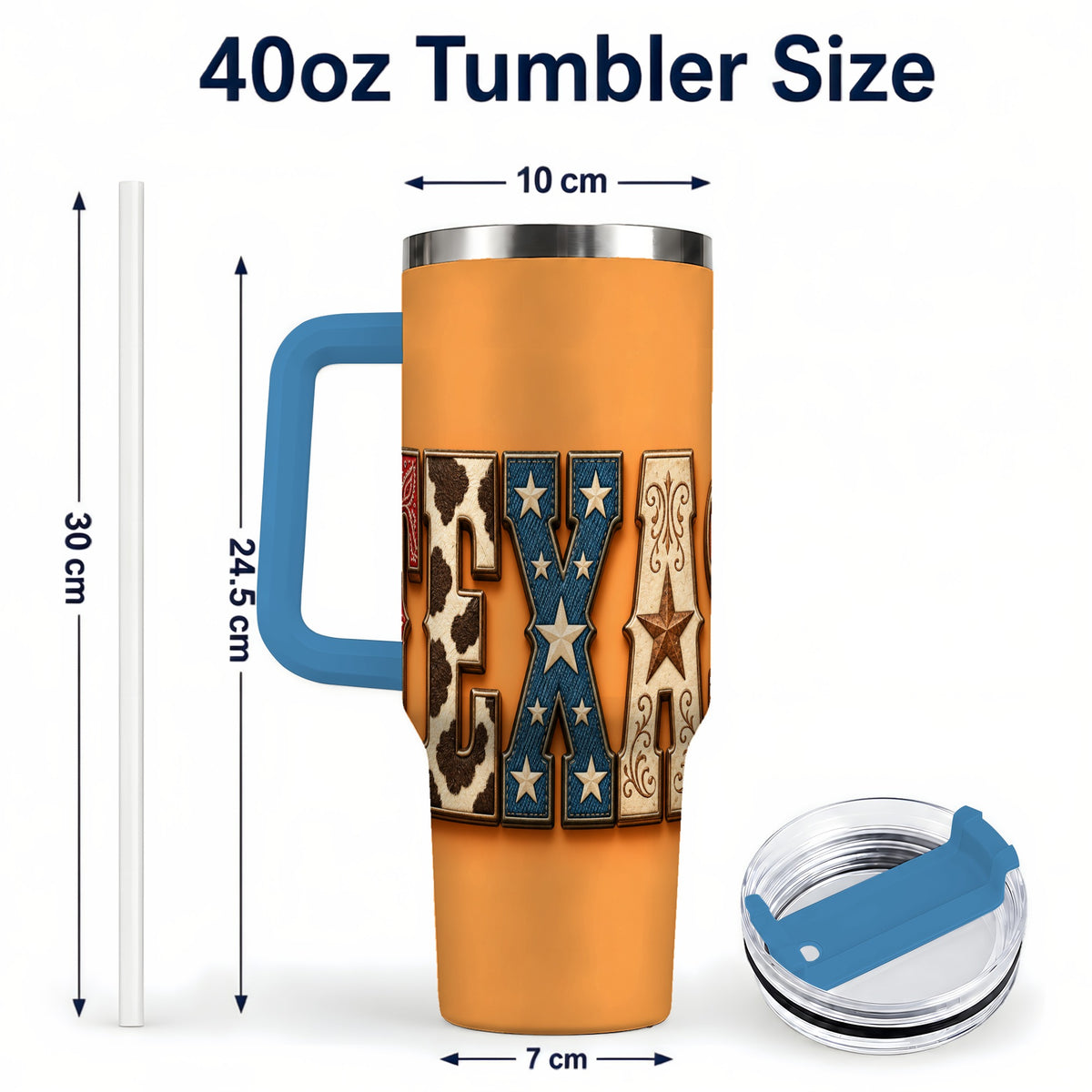 #pl[40oz|Blue] Texas Rustic 40oz Tumbler with Handle, Western Stainless Steel Travel Cup