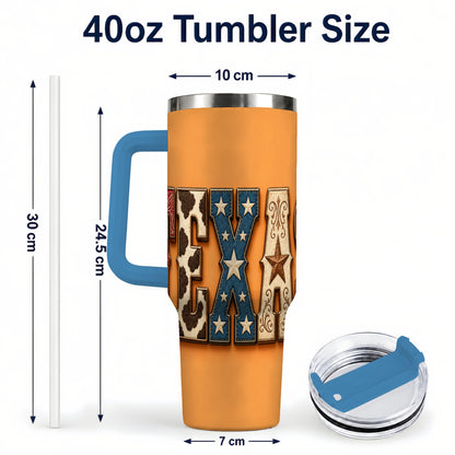 #pl[40oz|Blue] Texas Rustic 40oz Tumbler with Handle, Western Stainless Steel Travel Cup