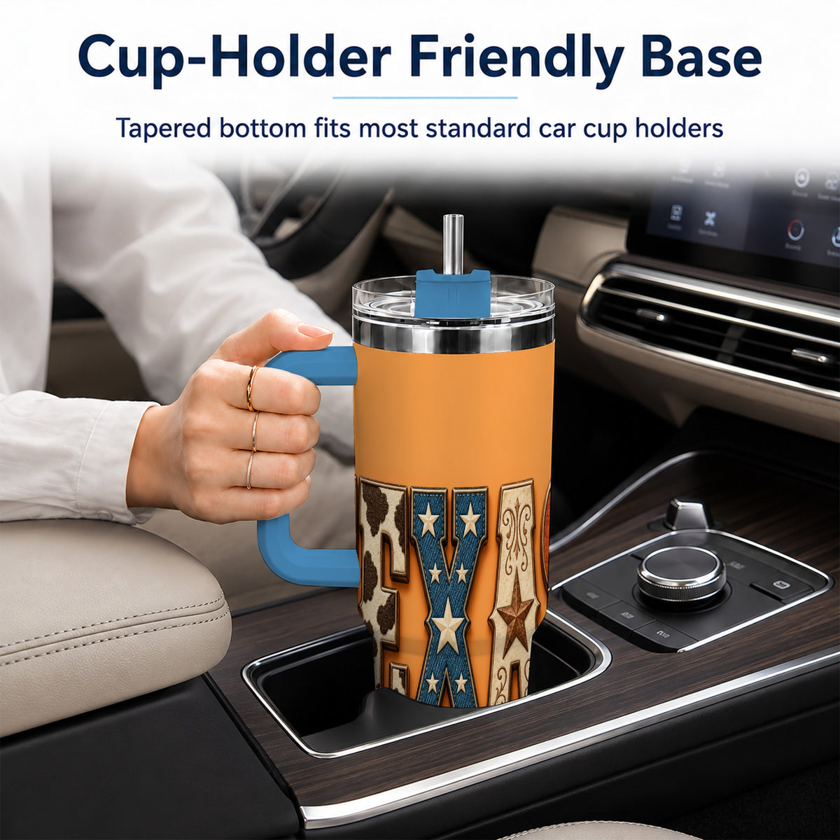 #pl[40oz|Blue] Texas Rustic 40oz Tumbler with Handle, Western Stainless Steel Travel Cup