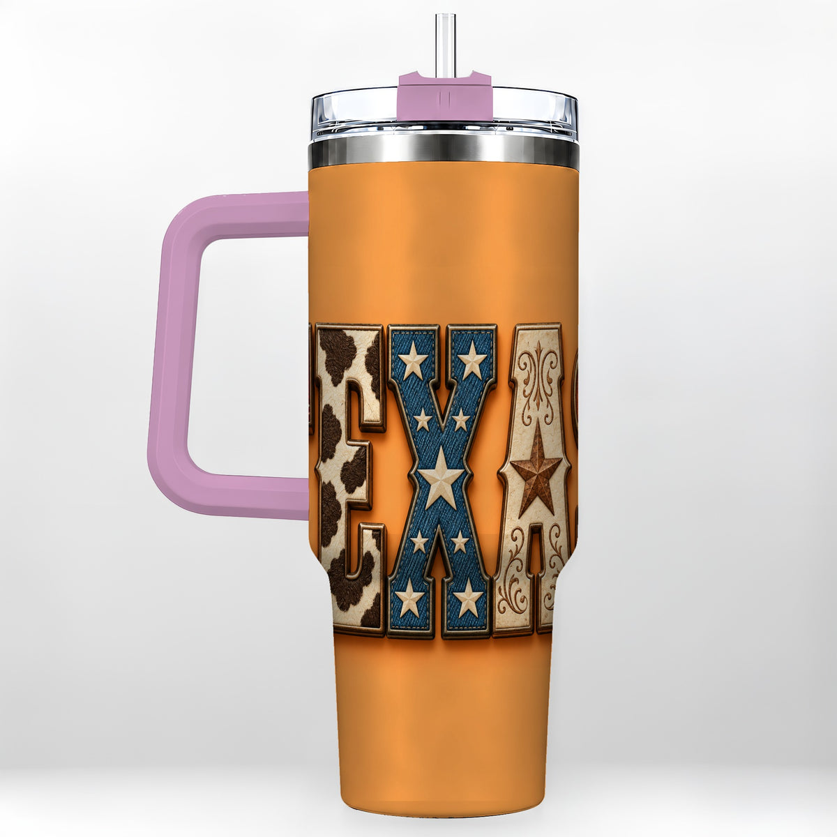 #pl[40oz|Pink] Texas Rustic 40oz Tumbler with Handle, Western Stainless Steel Travel Cup
