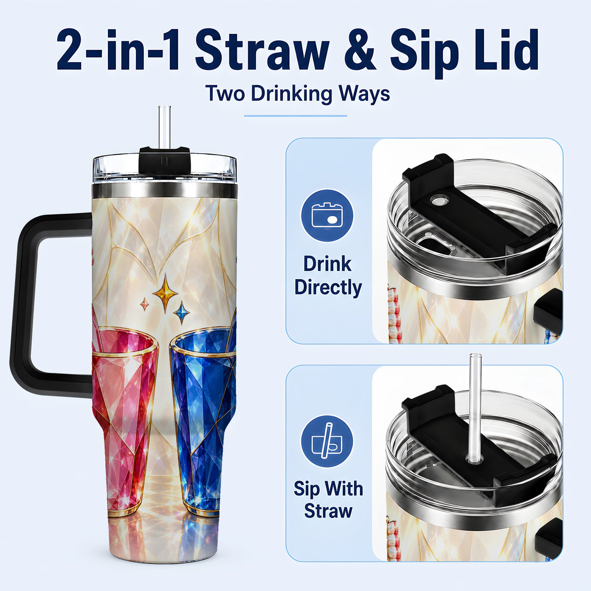 #pl[40oz|Black] Gemstone Toothbrush Pair 40oz Tumbler with Handle, Dental Travel Cup