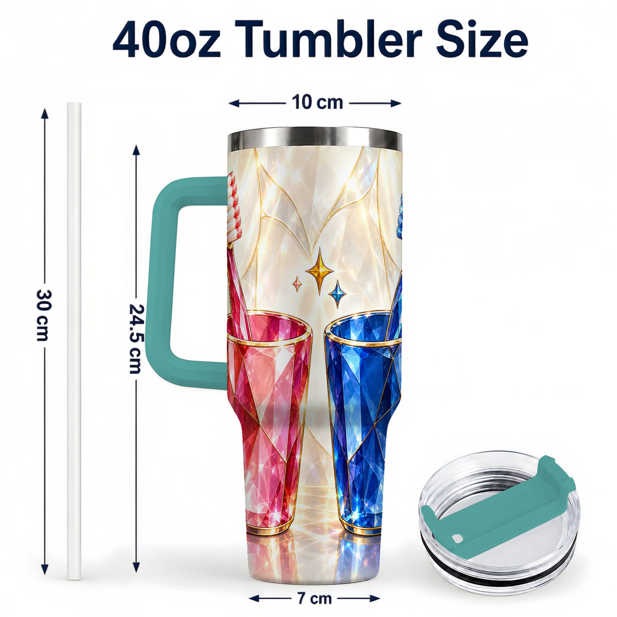 #pl[40oz|Green] Gemstone Toothbrush Pair 40oz Tumbler with Handle, Dental Travel Cup