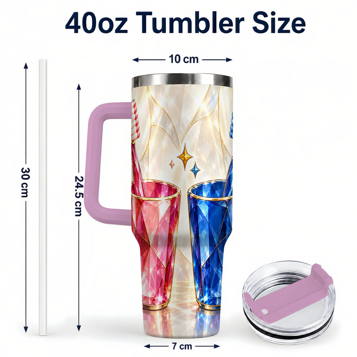#pl[40oz|Pink] Gemstone Toothbrush Pair 40oz Tumbler with Handle, Dental Travel Cup