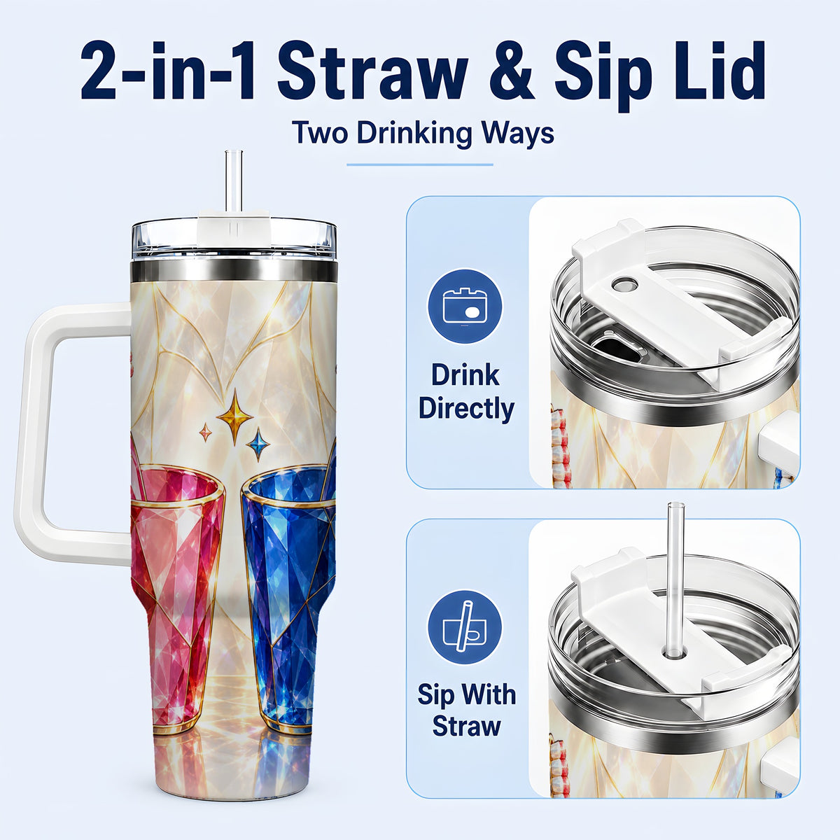 #pl[40oz|White] Gemstone Toothbrush Pair 40oz Tumbler with Handle, Dental Travel Cup