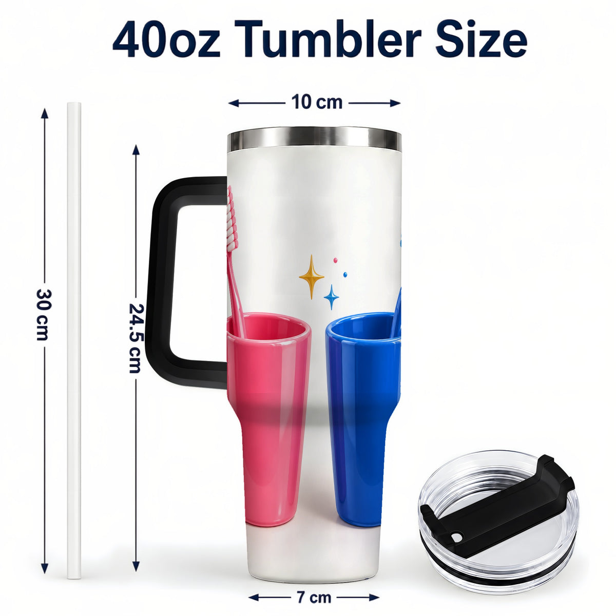 #pl[40oz|Black] Pink Blue Toothbrush Pair 40oz Tumbler with Handle, Dental Travel Cup