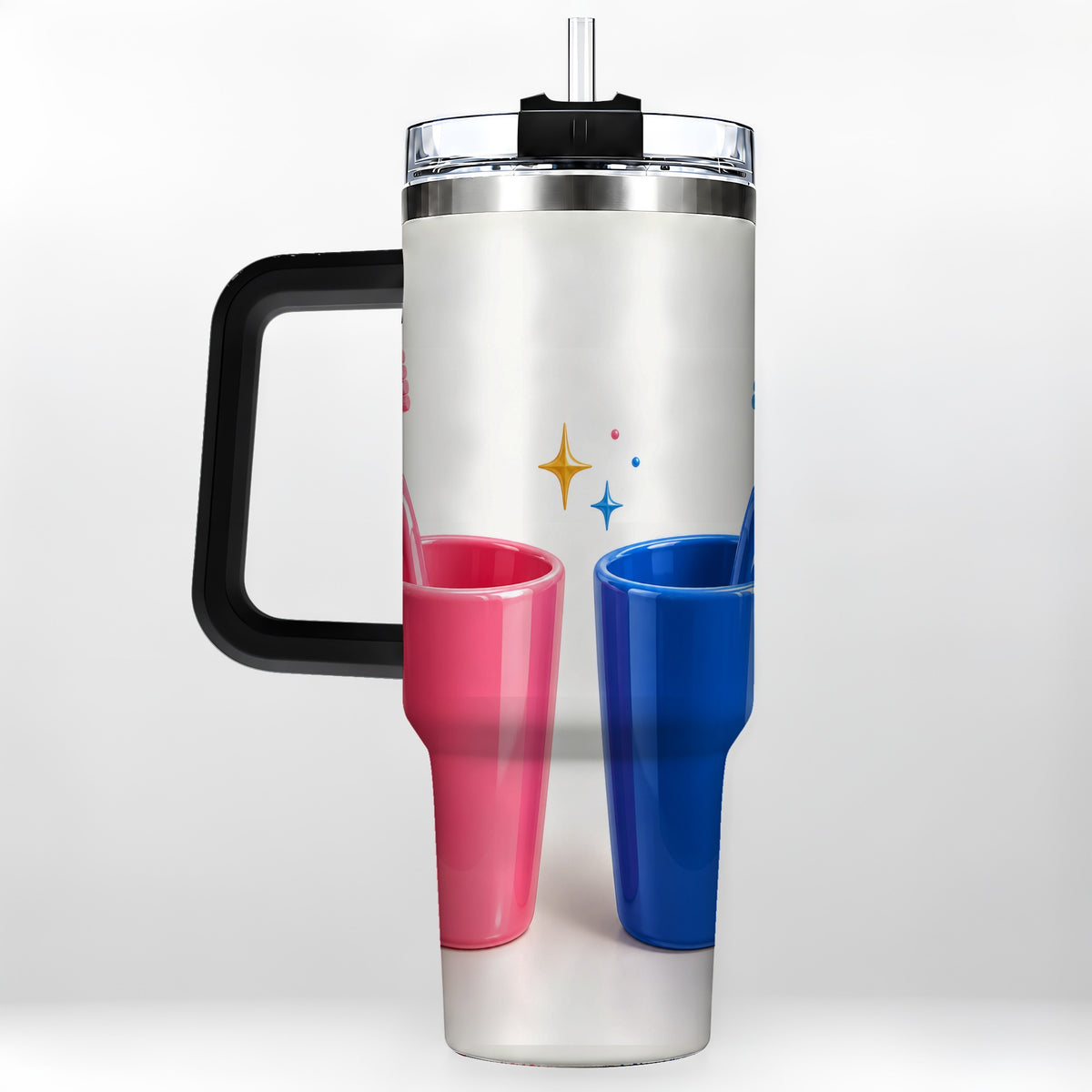 #pl[40oz|Black] Pink Blue Toothbrush Pair 40oz Tumbler with Handle, Dental Travel Cup
