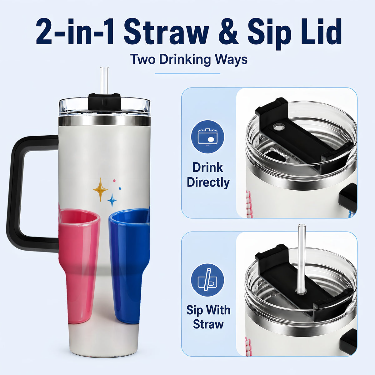 #pl[40oz|Black] Pink Blue Toothbrush Pair 40oz Tumbler with Handle, Dental Travel Cup